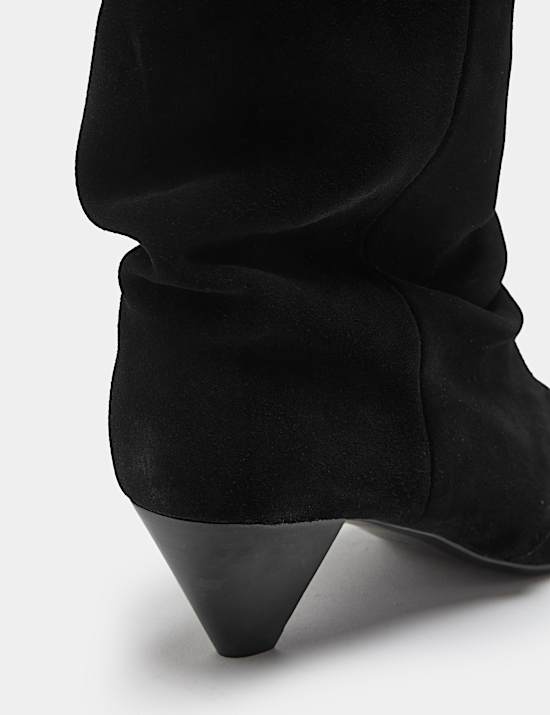 Suede Slouchy Kitten Heel Knee High Boots