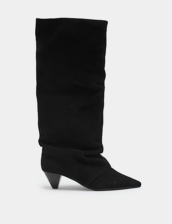 Suede Slouchy Kitten Heel Knee High Boots