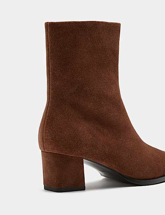 Suede Block Heel Chisel Toe Ankle Boots