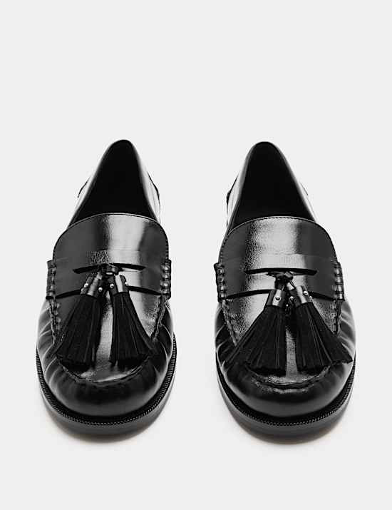 Leather Chunky Tassel Block Heel Round Toe Loafer