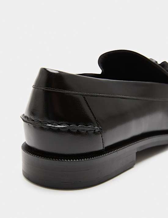 Leather Chunky Tassel Block Heel Round Toe Loafer