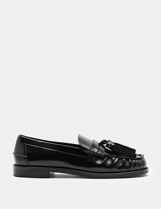 Leather Chunky Tassel Block Heel Round Toe Loafer