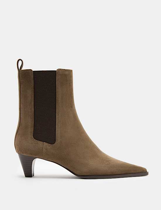 Suede Chelsea Block Heel Pointed Boots