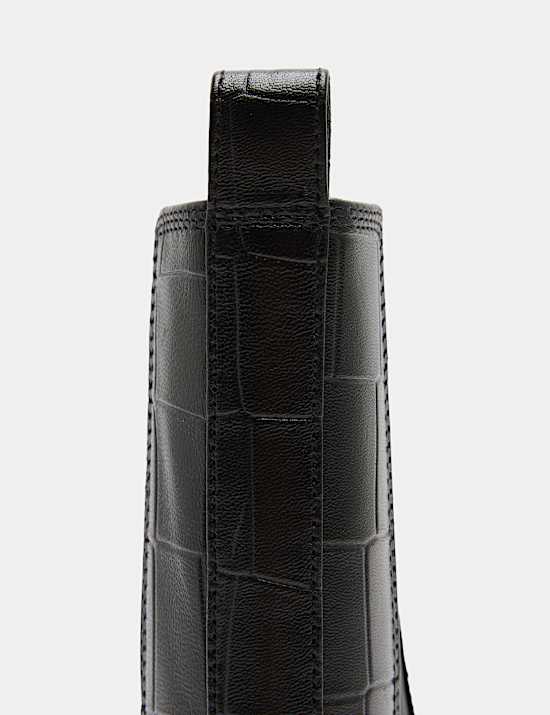 Leather Croc Chelsea Block Heel Ankle Boots
