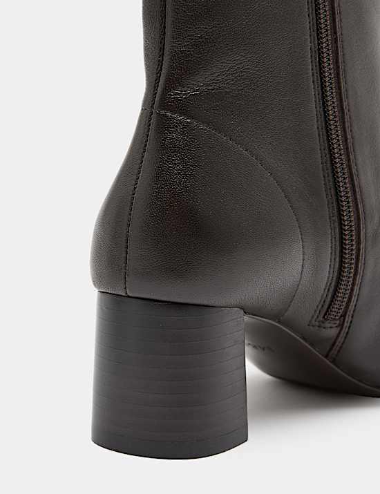 Leather Block Heel Sock Boots