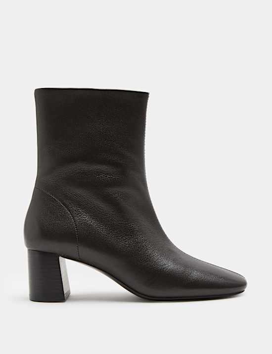 Leather Block Heel Sock Boots