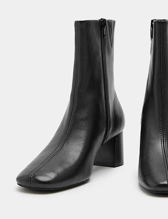 Leather Block Heel Sock Boots