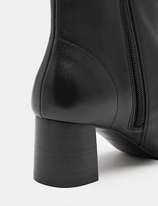 Leather Block Heel Sock Boots