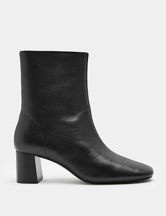 Leather Block Heel Sock Boots