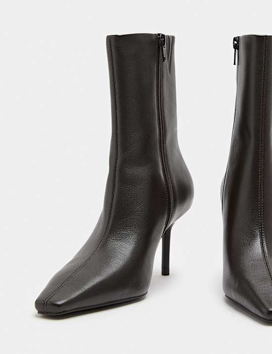Leather Stiletto Heel Chisel Toe Ankle Boots
