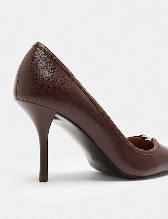 Leather Trim Stiletto Heel Pointed Court Shoes