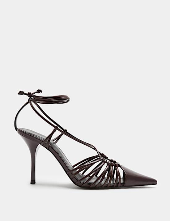 Strappy Stiletto Heel Pointed Court Shoes