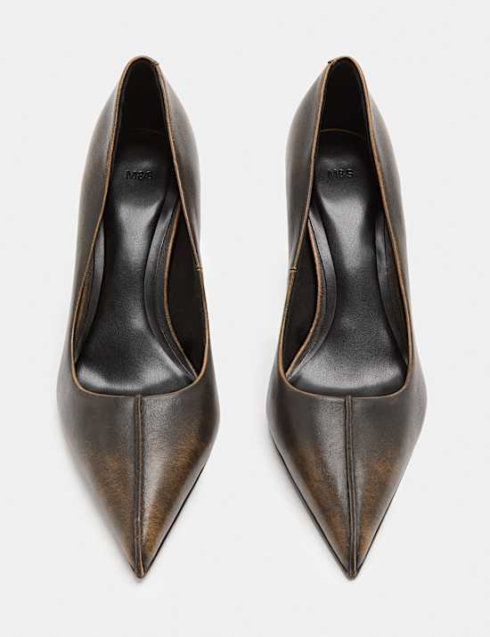 Leather Stiletto Heel Pointed Toe Court Shoes