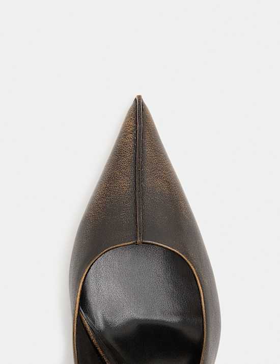 Leather Stiletto Heel Pointed Toe Court Shoes