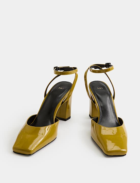 Ankle Strap Block Heel Chisel Toe Court Shoes