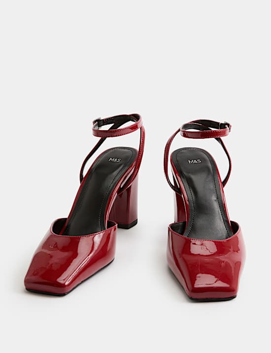 Ankle Strap Block Heel Chisel Toe Court Shoes