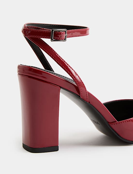 Ankle Strap Block Heel Chisel Toe Court Shoes