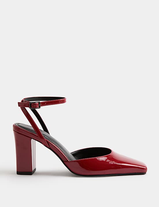Ankle Strap Block Heel Chisel Toe Court Shoes