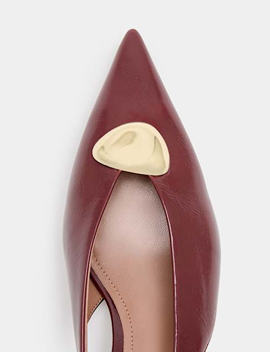 Hardware Trim Kitten Heel Slingback Shoes