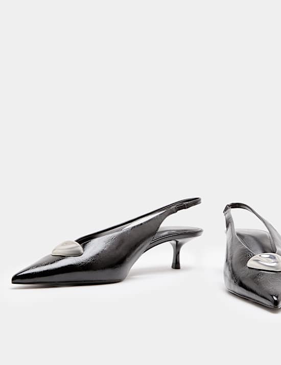 Hardware Trim Kitten Heel Slingback Shoes