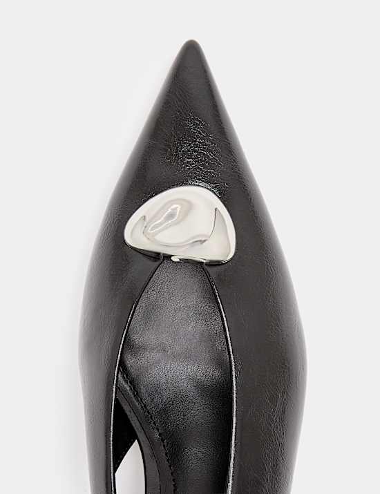 Hardware Trim Kitten Heel Slingback Shoes
