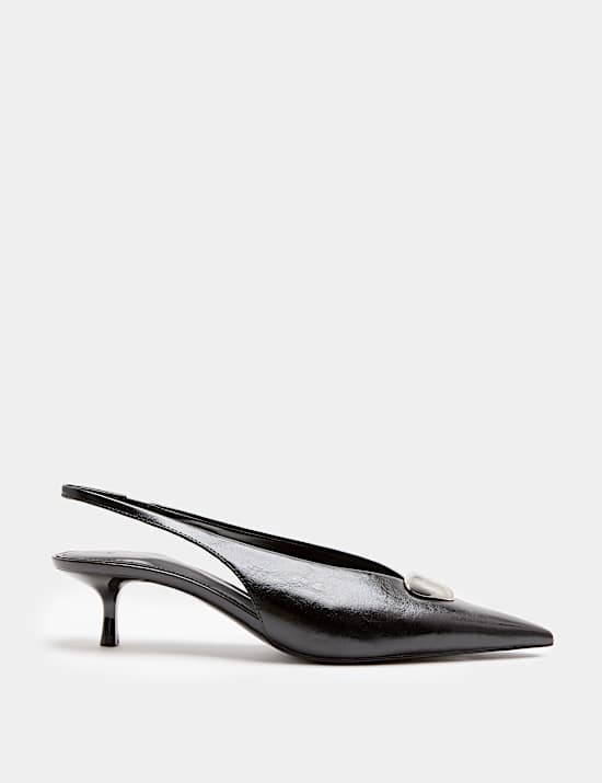 Hardware Trim Kitten Heel Slingback Shoes
