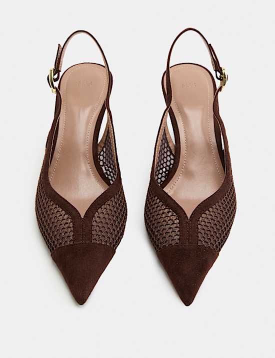 Mesh Kitten Heel Pointed Slingback Shoes