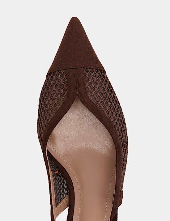 Mesh Kitten Heel Pointed Slingback Shoes