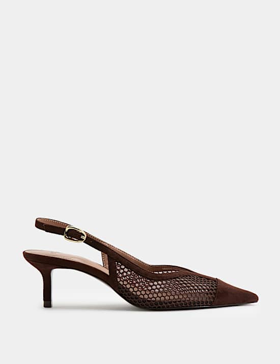 Mesh Kitten Heel Pointed Slingback Shoes