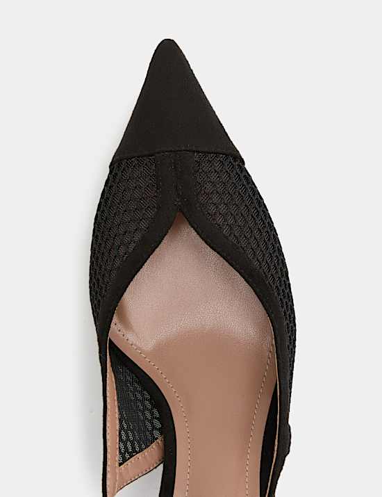 Mesh Kitten Heel Pointed Slingback Shoes