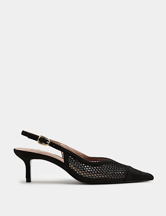 Mesh Kitten Heel Pointed Slingback Shoes