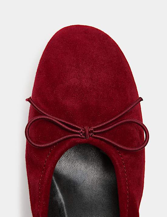 Suede Bow Block Heel Court Shoes