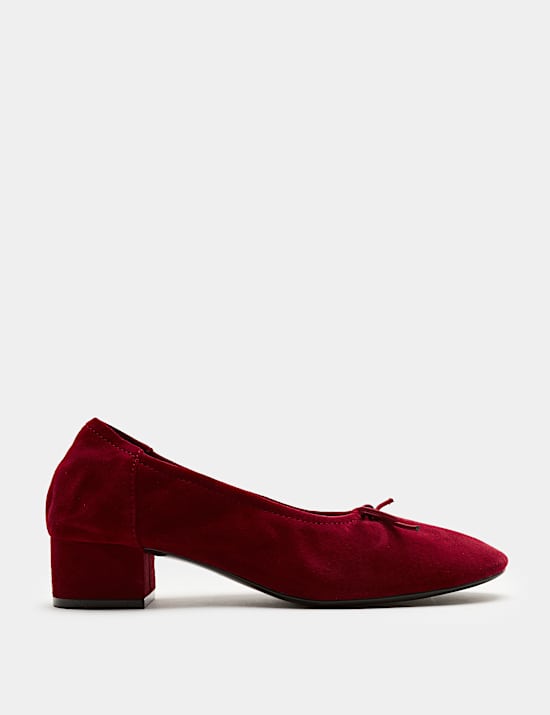 Suede Bow Block Heel Court Shoes