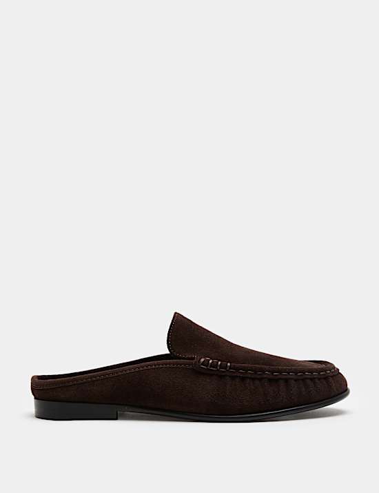 Suede Ruched Backless Flat Loafers