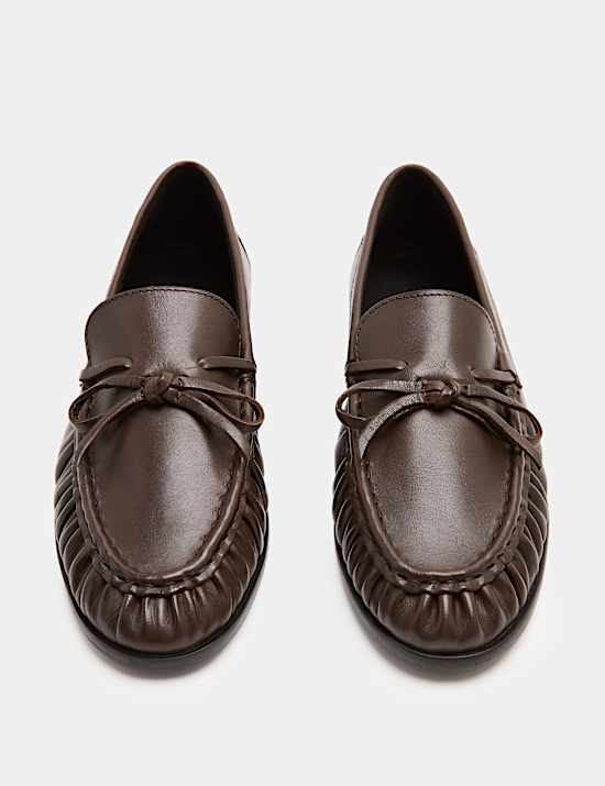 Leather Bow Slip On Loafers