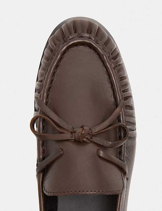 Leather Bow Slip On Loafers