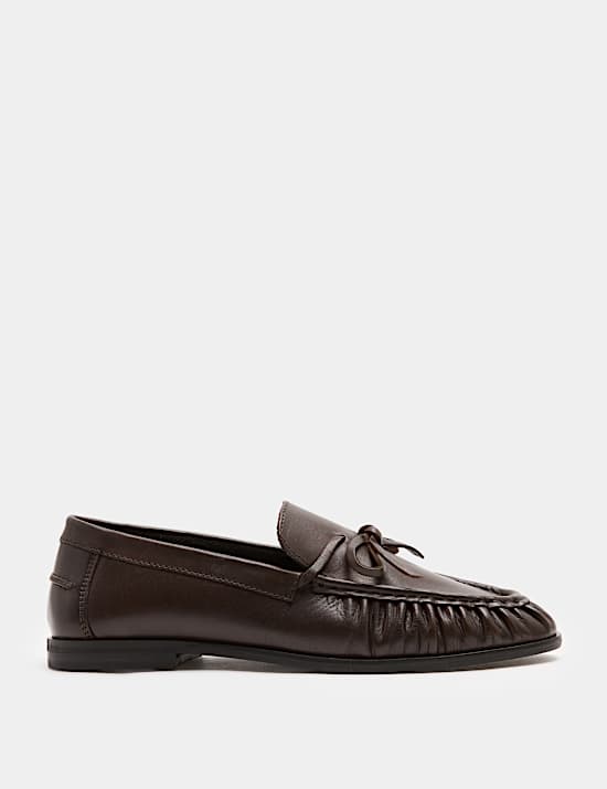 Leather Bow Slip On Loafers