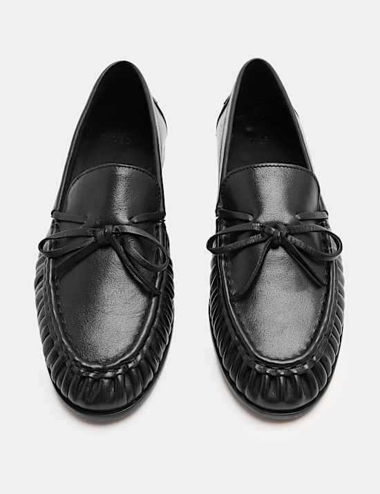 Leather Bow Slip On Loafers
