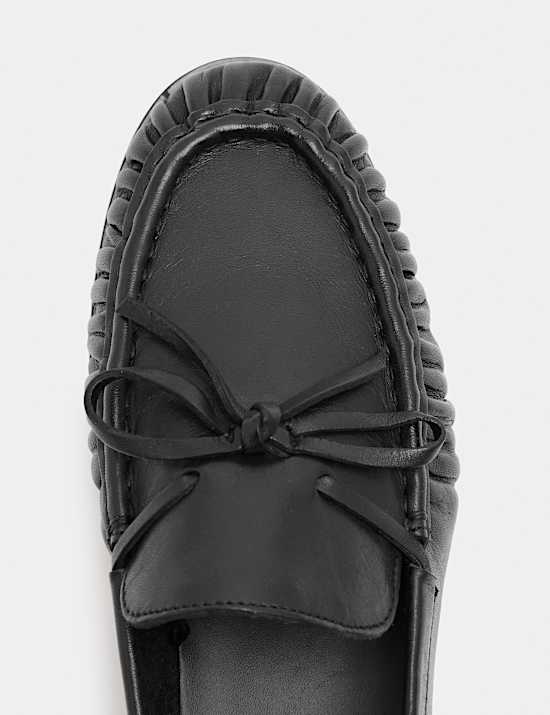 Leather Bow Slip On Loafers