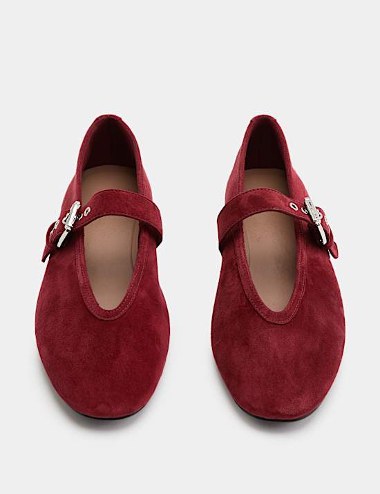 Suede Flat Round Toe Mary Jane Ballet Pumps