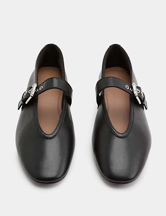 Leather Flat Round Toe Mary Jane Ballet Pumps