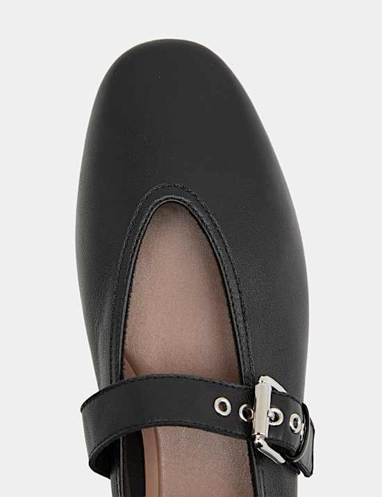 Leather Flat Round Toe Mary Jane Ballet Pumps