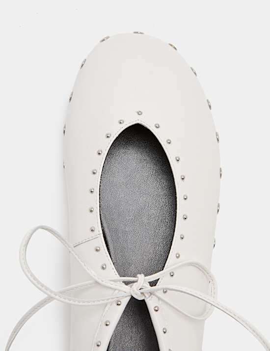 Leather Studded Tie Ballet Pumps