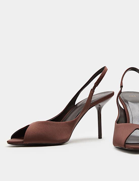 Satin Stiletto Heel Peep Toe Slingback Shoes