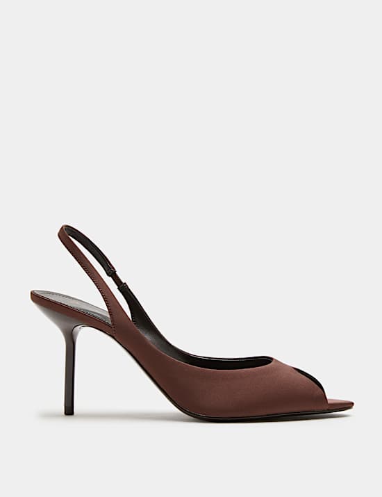 Satin Stiletto Heel Peep Toe Slingback Shoes