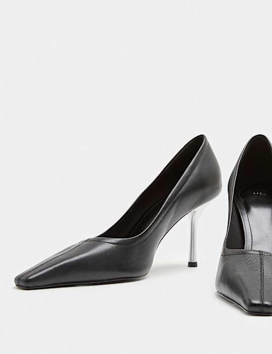 Leather Stiletto Heel Chisel Toe Court Shoes