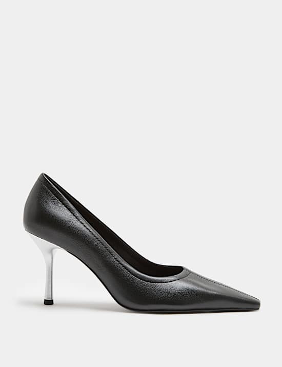 Leather Stiletto Heel Chisel Toe Court Shoes