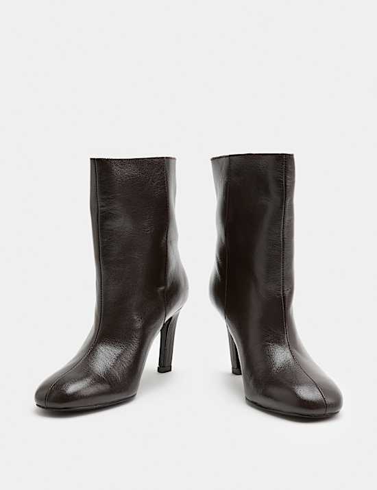 Leather Pull On Stiletto Heel Ankle Boots