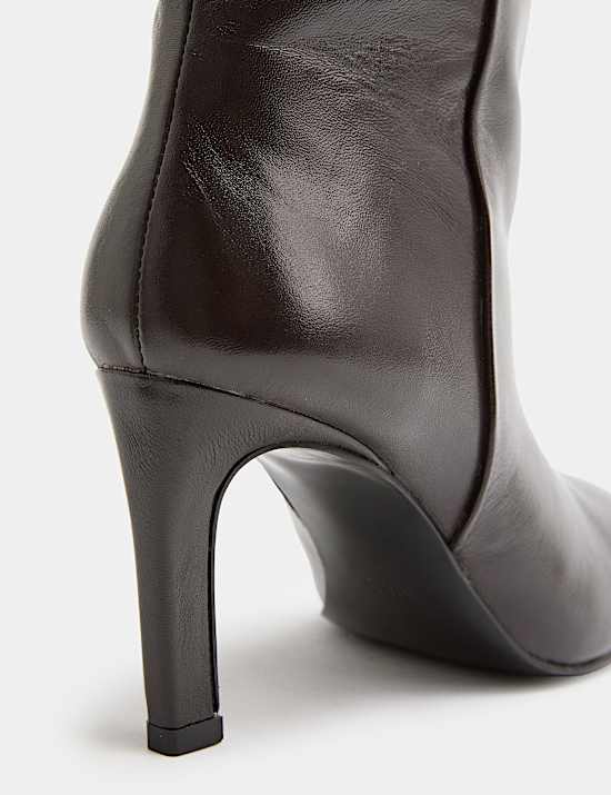 Leather Pull On Stiletto Heel Ankle Boots