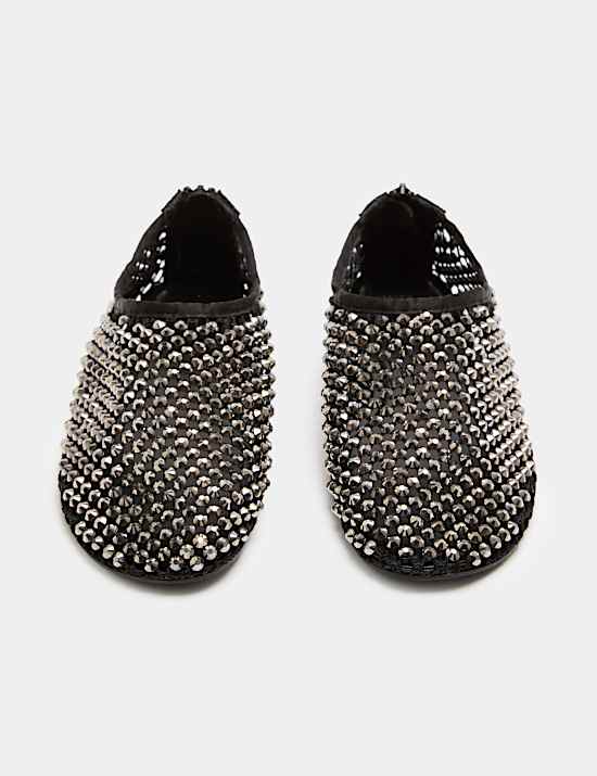 Leather Gem High Vamp Flat Shoe